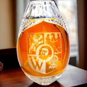 Rare Bohemian 24% Lead Crystal Amber Vase Oval Hand Cut in Poland Cut to Clear